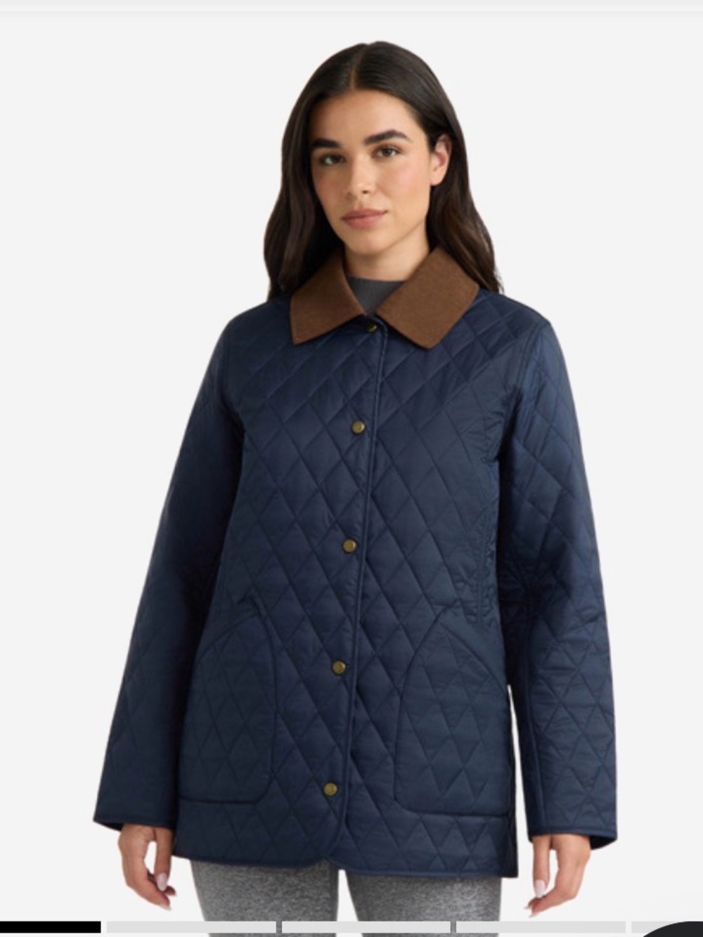 Hunter Rachel Navy Quilted Puffer Jacket with Brown Collar NWT XL